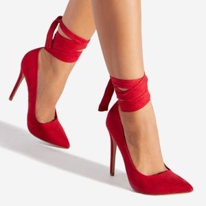 Shoe Dazzle Wrap Lace Up Heels Red Size 8